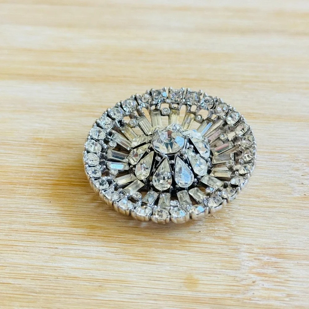 VTG Art Deco Reinad Brooch Pin Crystal Baguettes‎ Marquise Jeweled Retro Silver